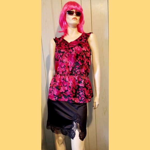 💕Pink Floral Ruffle Chiffon Peplum Top CATO - Picture 3 of 7